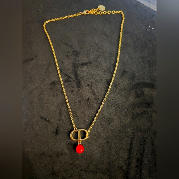 18kgp Dior Gold Necklace with Red Pendant - Picture 1 of 8